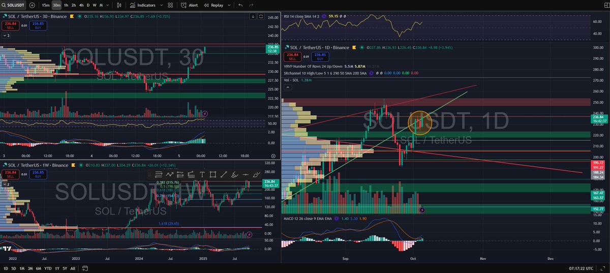 Finally I take profit around 260$. &amp; cut loss around 100$ too. if price stays within this orange circle it is still risky. 

The price must stay above the green line for 2-3 days. In the long run, let's see this is bull trap or bullish. 😵‍💫🕊️

#btcath #Solana #blockchainlife2025
