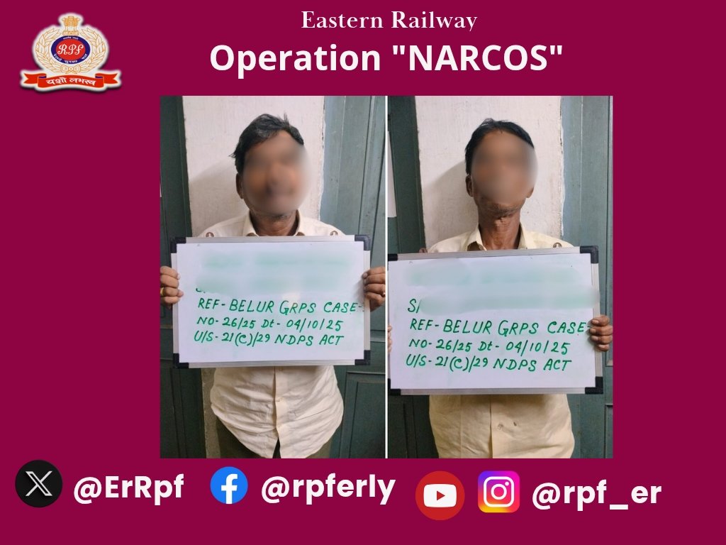ErRpf's tweet photo. "Strengthening the Fight against Narcotics"
RPF assisted STF/West Bengal &amp; GRPS/Dankuni in arrest of 02 persons with recovery of  Narcotic substances seems to be Heroin valued ₹ 1.8 crore from  Dankuni Railway Station.
#OperationNARCOS
@RPF_INDIA 
@RailMinIndia 
@EasternRailway https://t.co/ETB6ltBRqP