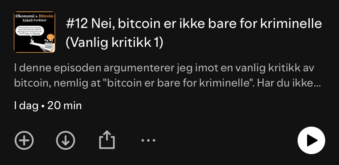 Ny episode 🔥

Det er mye kritikk av bitcoin som har blitt gjentatt ofte de siste 10+ årene. Fremover vil jeg i annenhver episode gå gjennom denne kritikken og forklare hvorfor den er feil - og kritikerne tar feil.

Takk til alle som deler podcasten videre!

Link i kommentarene👇