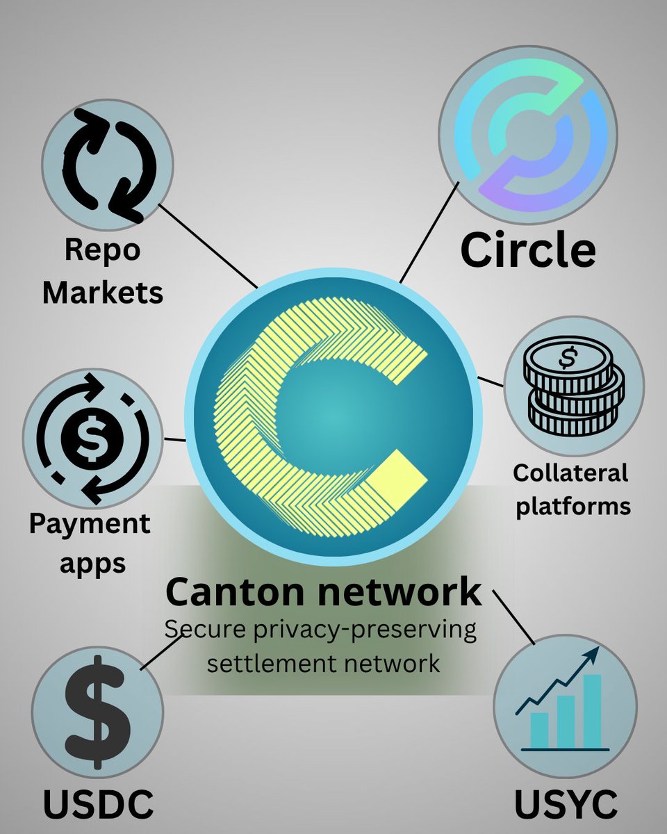 .<a href="/CantonNetwork/">Canton Network</a> isn’t just another blockchain.

It’s a network of regulated, privacy-preserving ledgers for real-world finance.

With <a href="/circle/">Circle</a> USDC &amp; USYC, stable digital dollars now move freely, securely, and atomically across institutional markets.

#CantonGraphics
