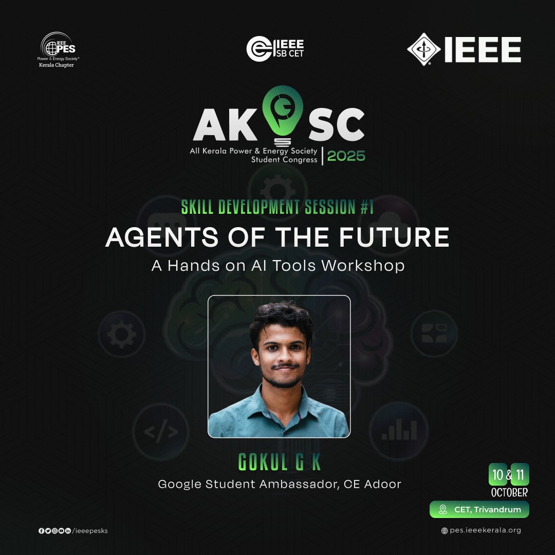 ieeepesks's tweet image. 🚀 Skill Development Session #1: Agents of the Future

As part of AKPESSC 2025,step into the world where innovation meets intelligence! 💡

🔗 Registration: ieee.cet.ac.in/akpessc

Don’t just learn AI — become an agent of the future! 🌐💚
 #Techworkshop #akpessc2025