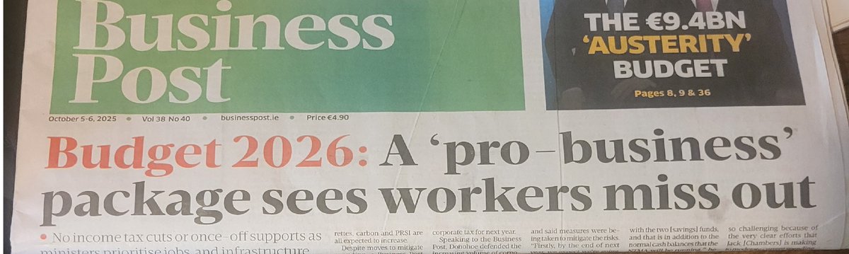 Probably the most succinct (and correct) description of Budget 2026.  Note:  it is not so much 'pro-business' as 'pro-business owner'.  It is highly debatable whether tax cuts will boost business productivity.  And also note the 'austerity' headline above.