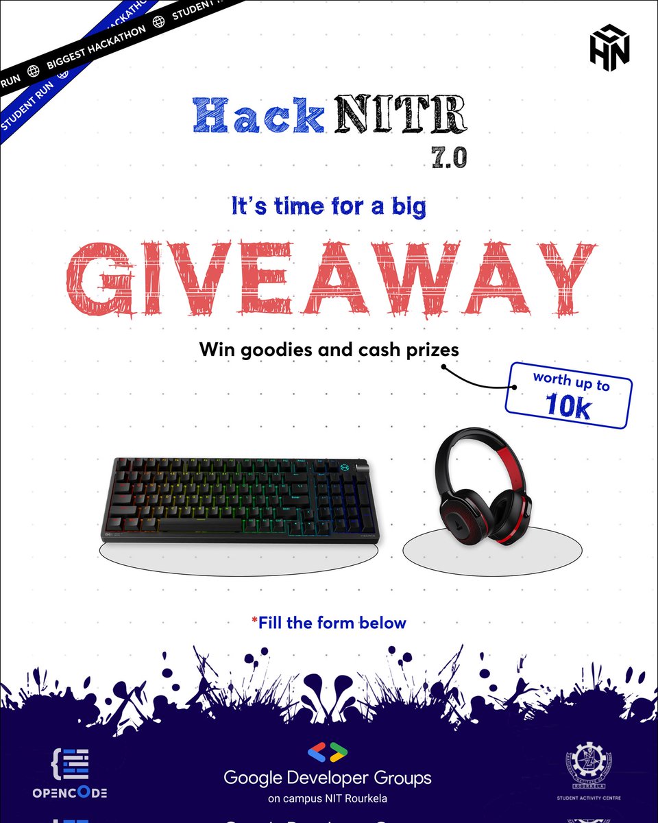 hacknitr's tweet image. 🚨 GIVEAWAY ALERT! 🚨
Get ready to flex your luck — we’re giving away HackNITR exclusive goodies worth ₹10K! 🎁
*Fill out the form and you're in:*
🔗 shorturl.at/owTYw