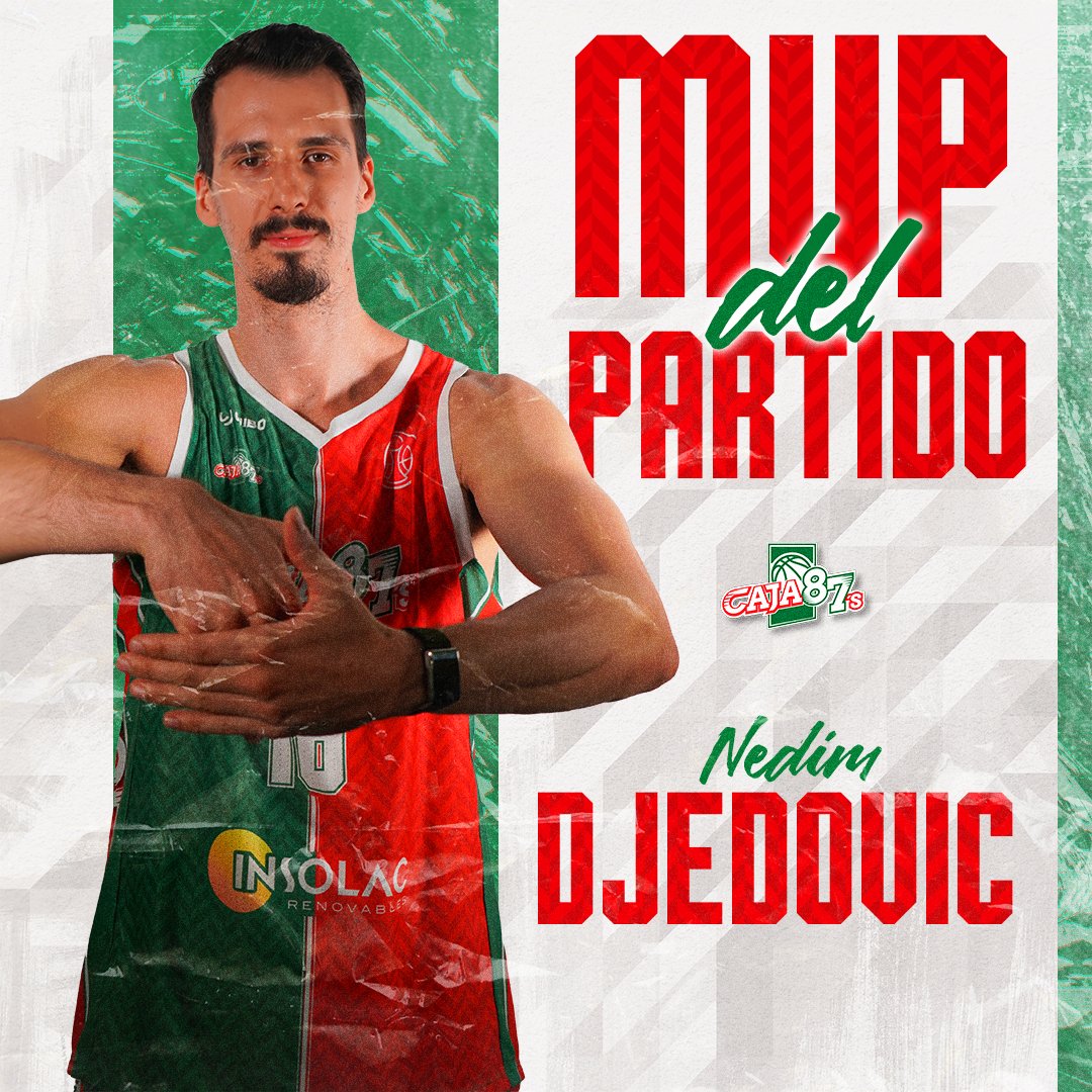 Nedim Djedovic es el 𝐌𝐕𝐏 del partido de hoy en San Pablo. 

 🏀 15 puntos 
🛡️ 5 rebotes
🔝 19 valoración

¡Enhorabuena, capitán! 💚❤️

#VamosInsolacCaja87 #EncajaTuPasion