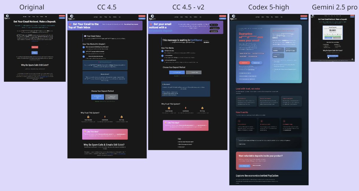 adrianegraphene's tweet image. Original Vs Claude Code (4.5) Vs Codex (GPT-5 high) vs Gemini (2.5 pro). Which one cooked?