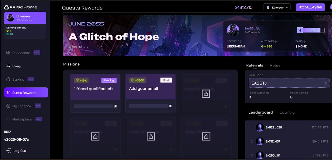 TechieWavee's tweet image. Getting Started with Frigghome and Ambassadorship program
- Follow @FriggHome and join discord
- visit : friggliquid.app/?c=EASSTJ
- Enter this access code: EASSTJ
- complete simple “quests” to unlock early-user rewards.
- then you need to reach the role 2, to achieve this you need…