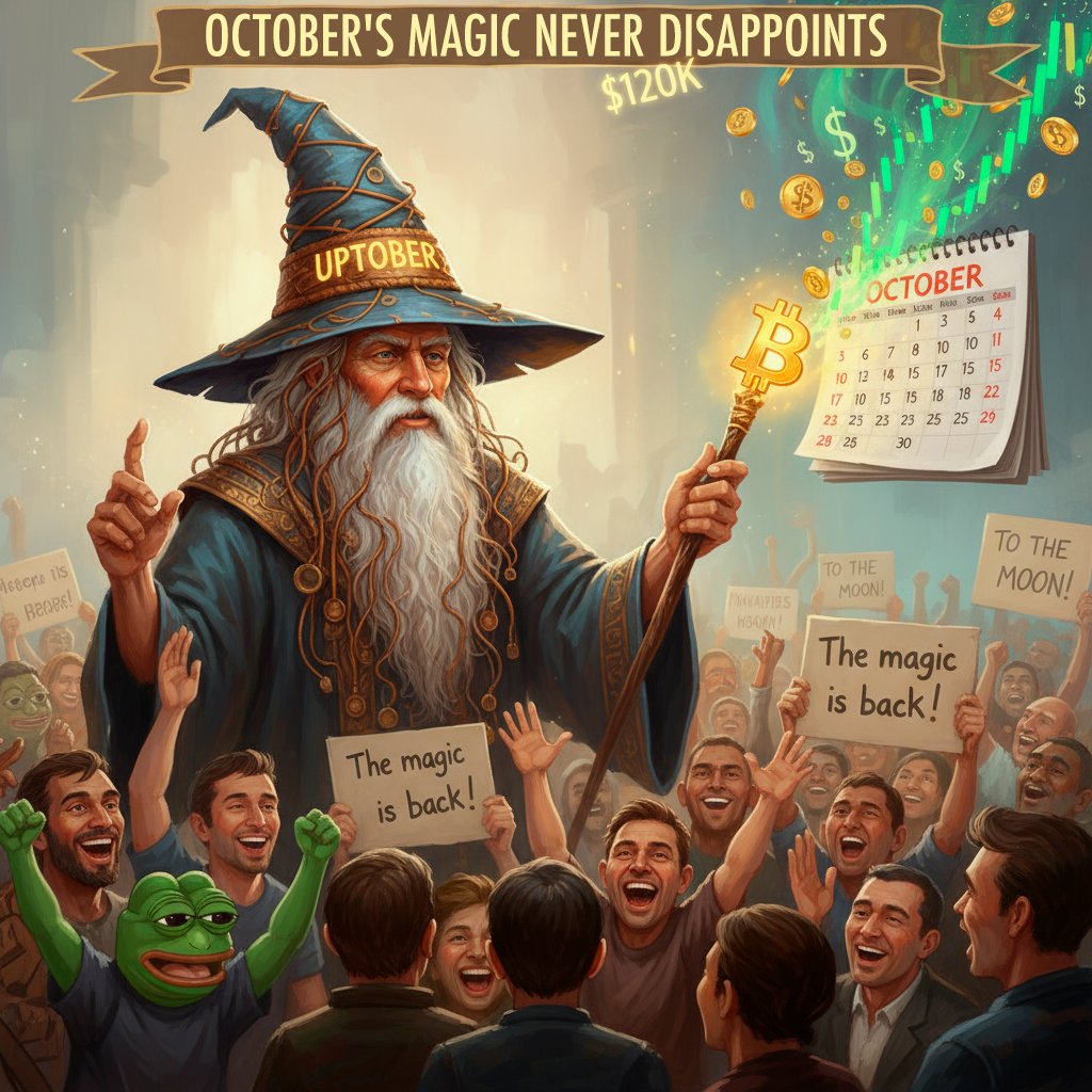Meme777Life's tweet photo. UPTOBER MAGIC
$OCTOMAGIC

$OCTOMAGIC is a satirical meme token celebrating the legendary “Uptober” — Bitcoin’s most magical month. Inspired by the recent surge past $125,000 despite market turbulence and new tariffs, this token embodies the crypto community’s belief that October always brings green candles and unexpected gains.
It captures the playful yet enduring faith that October has a special power to turn markets around — a season of optimism, memes, and mystical prosperity. For those who’ve watched charts glow green year after year, $OCTOMAGIC is a tribute to the unstoppable magic of Uptober.