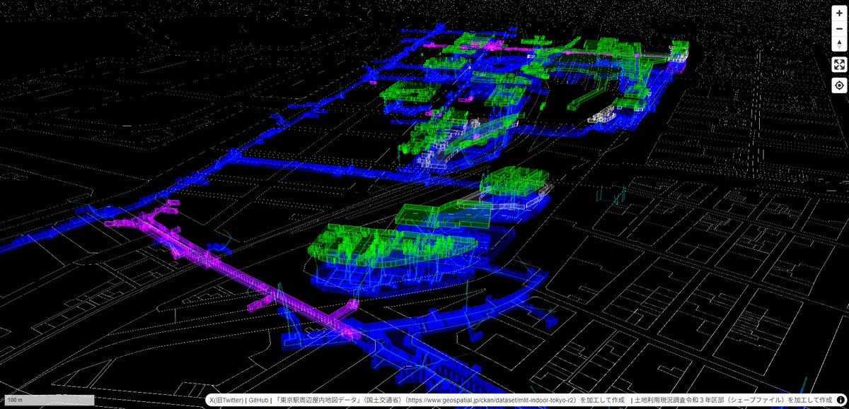 shi__works's tweet image. 屋内3Dマップの東京駅バージョン。30分ほどでデータ処理から可視化までできたということは、データ仕様書をもとに階層別屋内地理空間データがきちんと作られているということかしら...？なお、精査はできていない。
shiwaku.github.io/mlit-tokyo-ind…
#FOSS4G #MapLibre #deckgl