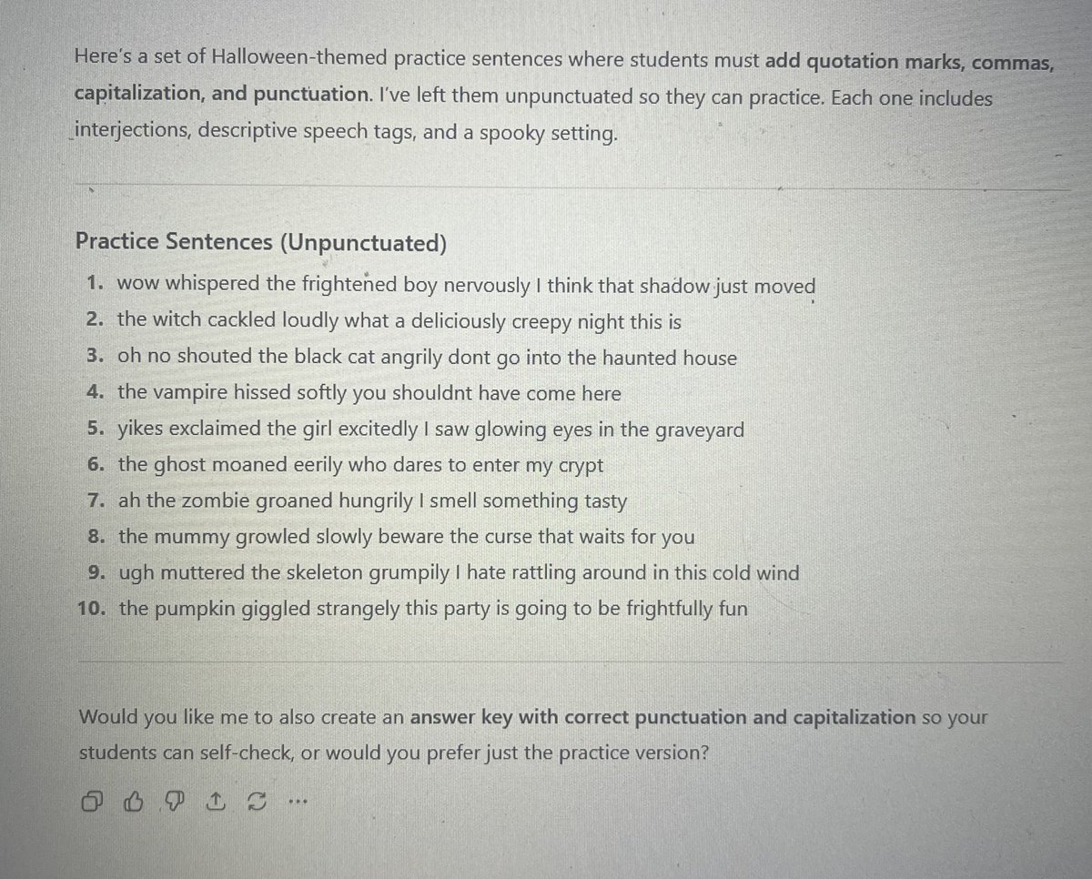 I’m creating bell ringers with AI to save time as I prep for a week of writing in my fifth and sixth grade classrooms. It’s like prepping with my team because AI will make suggestions that I hadn’t considered like needing a key or making it downloadable as a pdf. <a href="/KEDCGrants/">KEDC Grants</a>