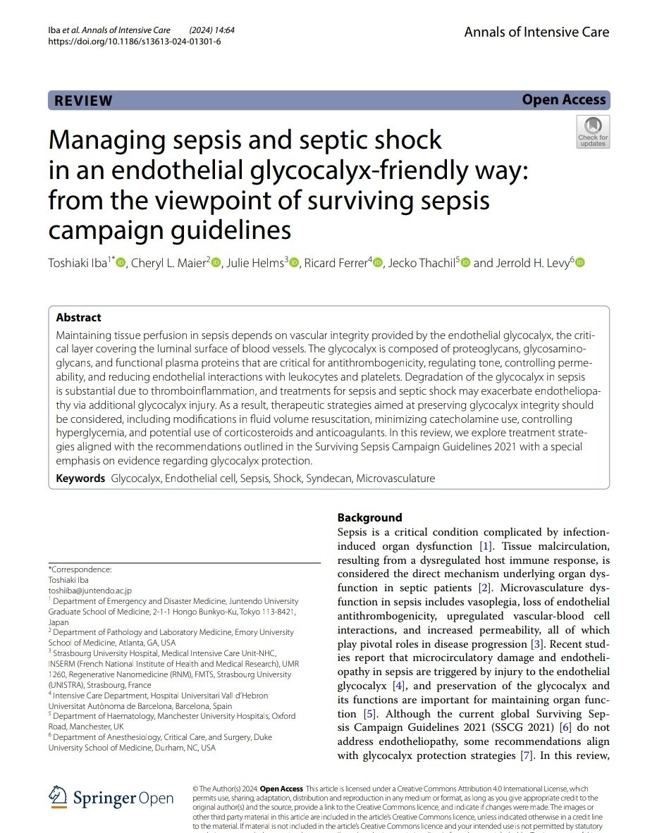 Manejando la Sepsis y el Shock Séptico Respetando al Glucocalix Endotelial 🦠🫀

🔰📚Annals of Intensive Care 2024

doi.org/10.1186/s13613…

Enlace a Artículo Completo 👇🏻🆓✅t.me/SoMELaguna