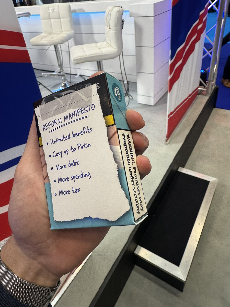 The Conservative Party is handing out a ‘Reform Manifesto’

Written on the back of a fag packet…