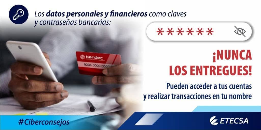 📢 Tus datos personales 🪪 y financieros 💳, mantenlos privados, no los compartas 🧐.
👉 Sigue nuestros #Ciberconsejos y evita ser víctima de robos y estafas 💰.