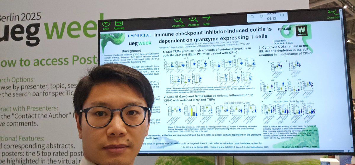 Here at UEG Week 2025 to represent the <a href="/NickPowellLab/">NickPowellLab</a> and present 1 moderated poster (the JAK1 blockade one) and I have another CPI-C poster too available to be viewed 

#weareueg