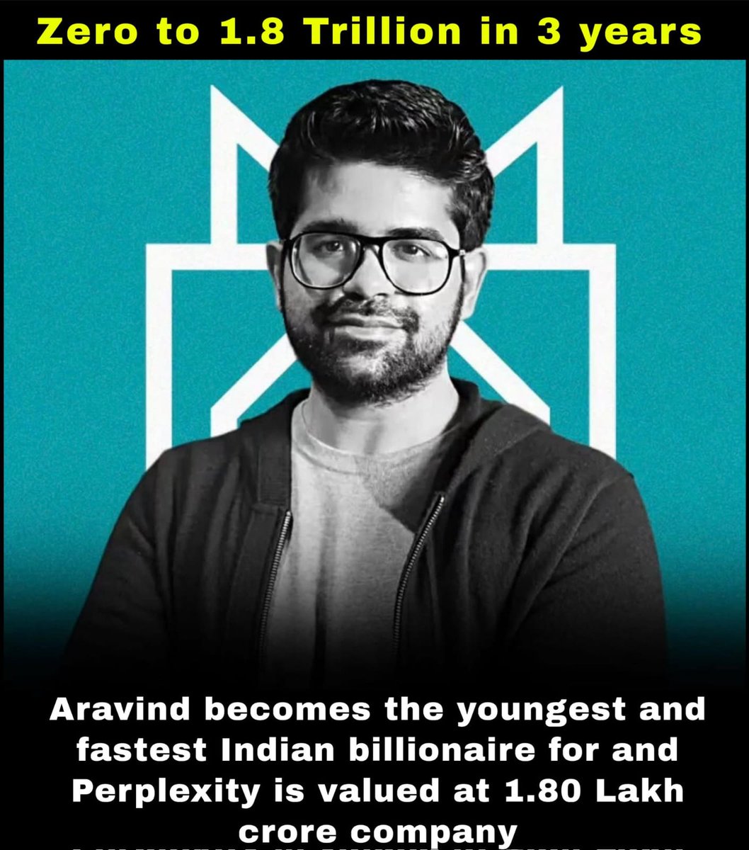 Biggest Achievement...❤️🔥

#AravindSrinivas reaches ₹21,190 Cr mark at just 31 — rewriting tech history! 💥