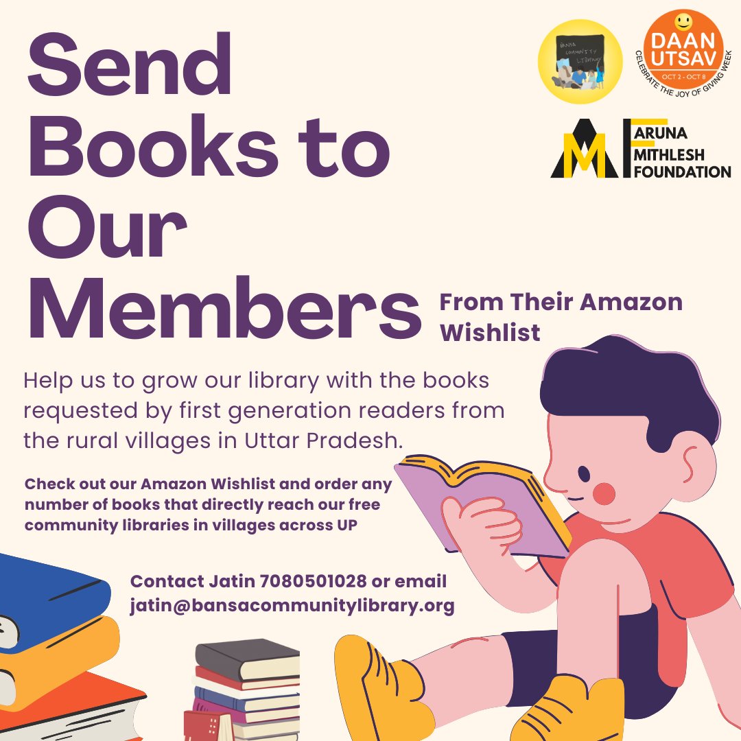BansaLibrary's tweet image. WE NEED MORE BOOKS FOR OUR LIBRARY
Order a book today from our Amazon Wishlist- amazon.in/hz/wishlist/ls… and help us keep learning alive in places where libraries are yet to reach. You can also contribute monetarily here- rzp.io/rzp/lctrEUfg or UPI- amf@hdfcbank

In many…