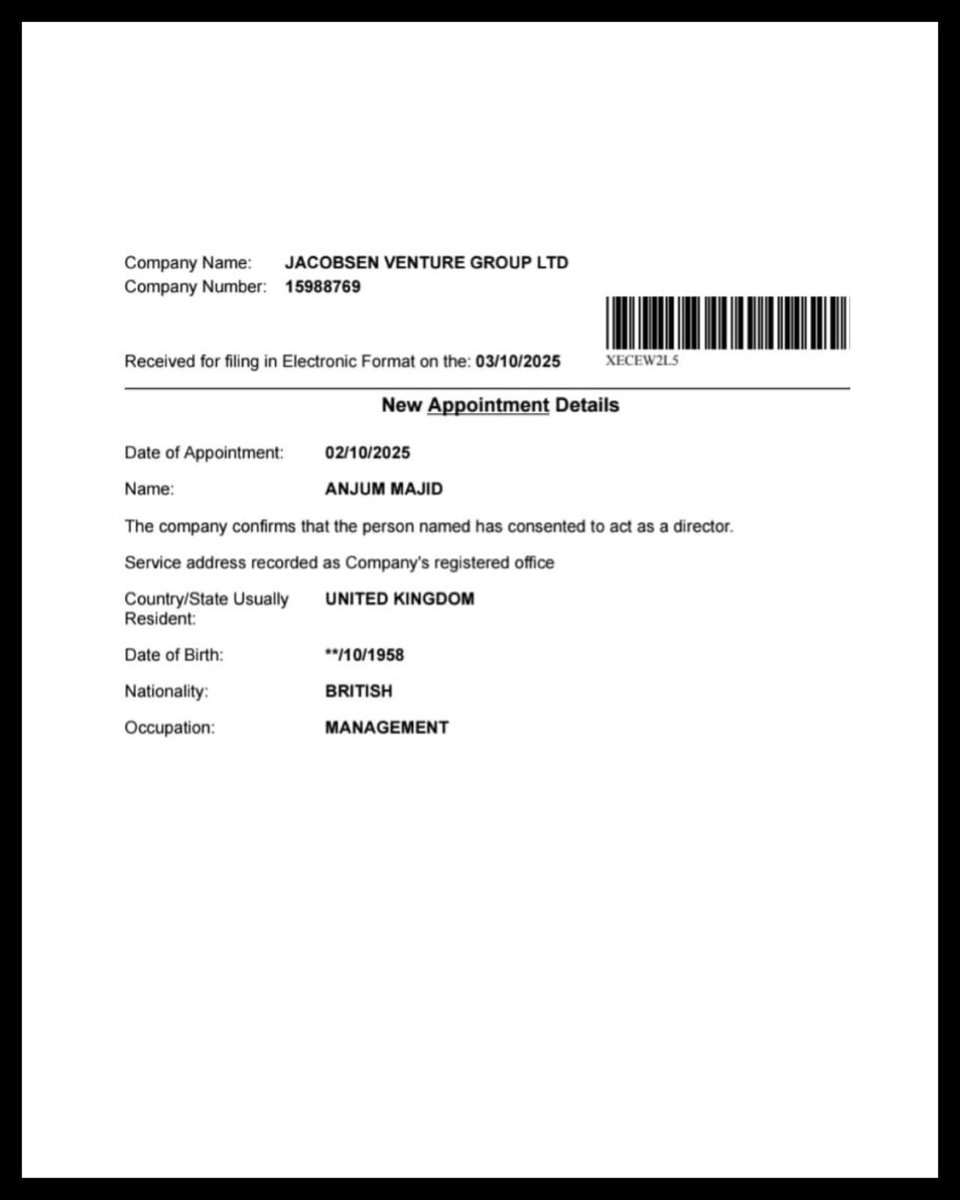 Anjum Majid has been appointed director of Jacobsen Venture Group Ltd. 

This raises even more questions about secrecy and transparency surrounding the ownership of Salford Red Devils. 

Fans deserve to know, what does this mean for the club moving forward?

The 1873