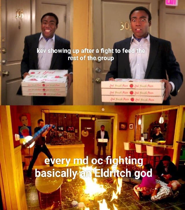 Honestly this is exactly what Kev deals with cause he isn't some all powerful solver drone he's really just a regular guy who likes to cook and use magnets but he always comes and makes food for people during a battle cause they will be hungry 
#murdedrones #murderdronesoc