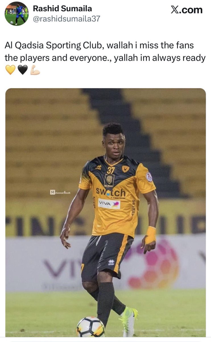 <a href="/QadsiaClub/">نادي القادسية الرياضي</a> شوفوا عشق هذا اللاعب رشيد صوماليا يا مجلس الادارة 
هذا اللي مفروض ترجعونه للنادي لاعب قتالي وهو جاهز للعلب مرة اخرى مع القادسية