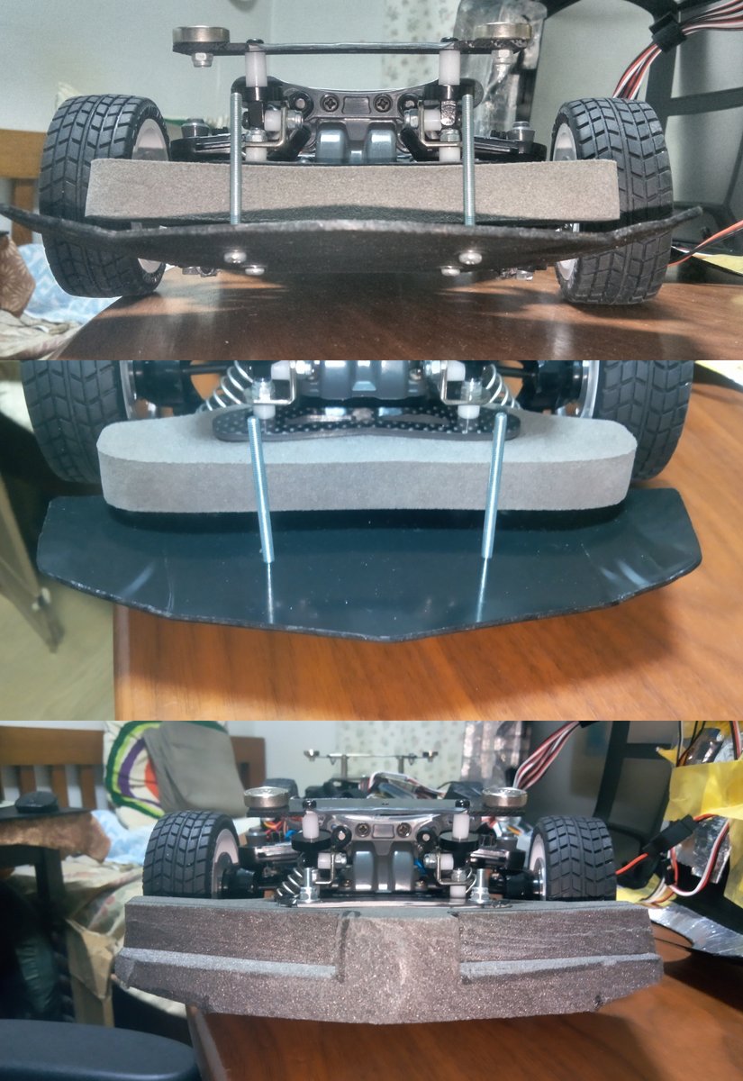 IG_RC_gunmetal's tweet image. フロントバンパーを横から見るとボディからはみ出してみっともない
そこで端を斜め上に曲げ、あわせてウレタンもカット
これで見栄えが良くなった
リア側は新しいウレタンバンパーを入手後に修正かな

#ナイト2000 #Knight2000
#APlastics
#TT02
#ラジコン