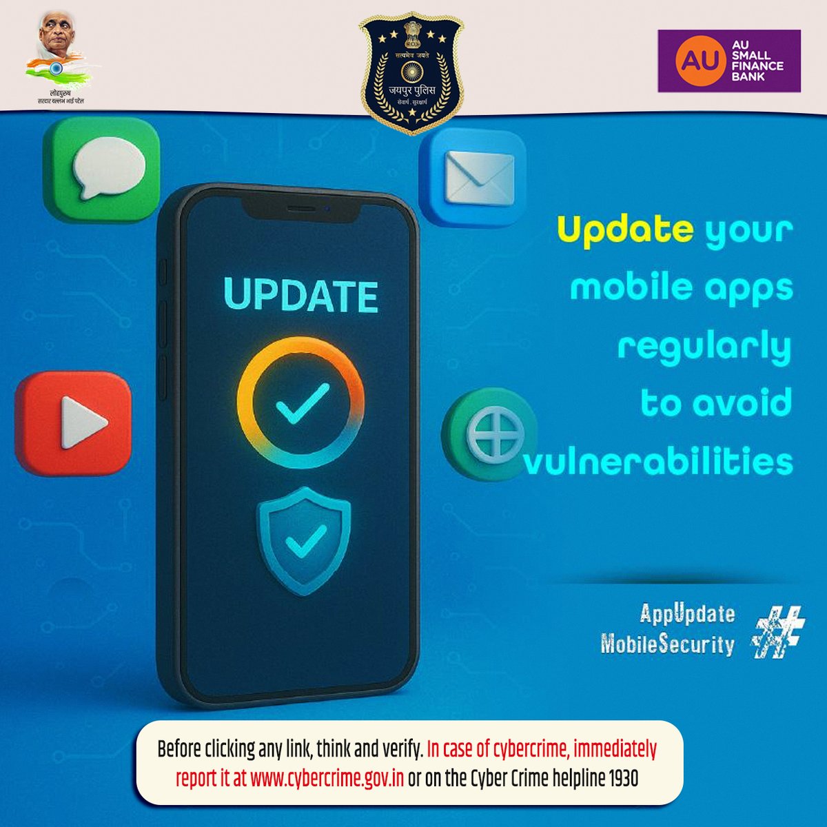 jaipur_police's tweet image. 👉 Update your mobile apps regularly to stay protected from new vulnerabilities.
🔒 Stay secure. Stay updated.
#AppUpdates #MobileSecurity #CyberSafety #OnlineSafety