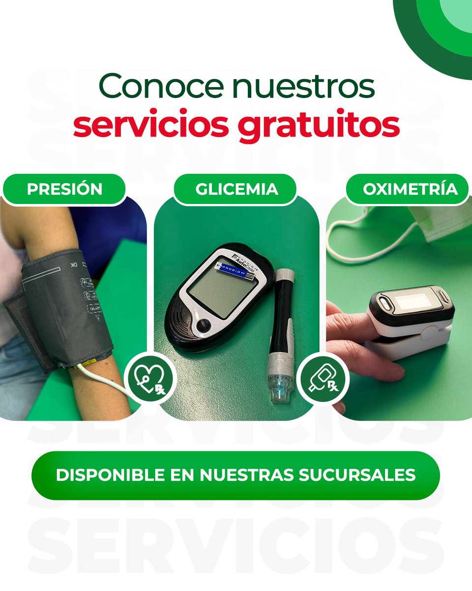 ¿Conoces los servicios gratuitos en nuestras sucursales?

🩺 Toma de presión
🩸 Glicemia
👉Oximetría

¡Disponible para ti!
Pregunta por ellos en tu Carol más cercana. 

#FarmaciaCarol