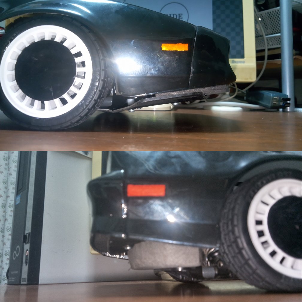 IG_RC_gunmetal's tweet image. ボディを載せるとウレタンバンパーがぴったりフィットしているのが分かる
カイダック板を目一杯のサイズで作らなかったのは、ボディの付け外し時に引っ掛かって破損しそうだったため

#ナイト2000 #Knight2000
#APlastics
#TT02
#ラジコン