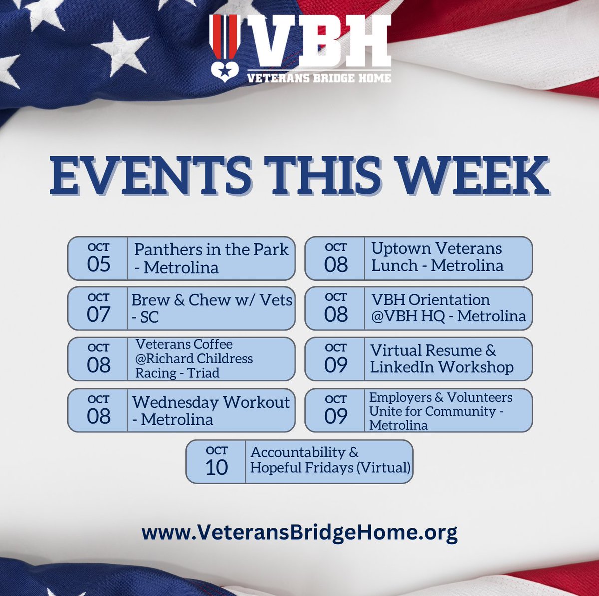 Veterans Bridge Home (@vetbridgehome) on Twitter photo 📅 What’s Happening This Week for Veterans in Our Community?
Veterans Bridge Home is proud to support a week full of events and opportunities designed to uplift, empower, and connect our veteran community.
Whether you're looking to:
☕ Share stories over coffee
🏋️ Boost your 📅 What’s Happening This Week for Veterans in Our Community?
Veterans Bridge Home is proud to support a week full of events and opportunities designed to uplift, empower, and connect our veteran community.
Whether you're looking to:
☕ Share stories over coffee
🏋️ Boost your