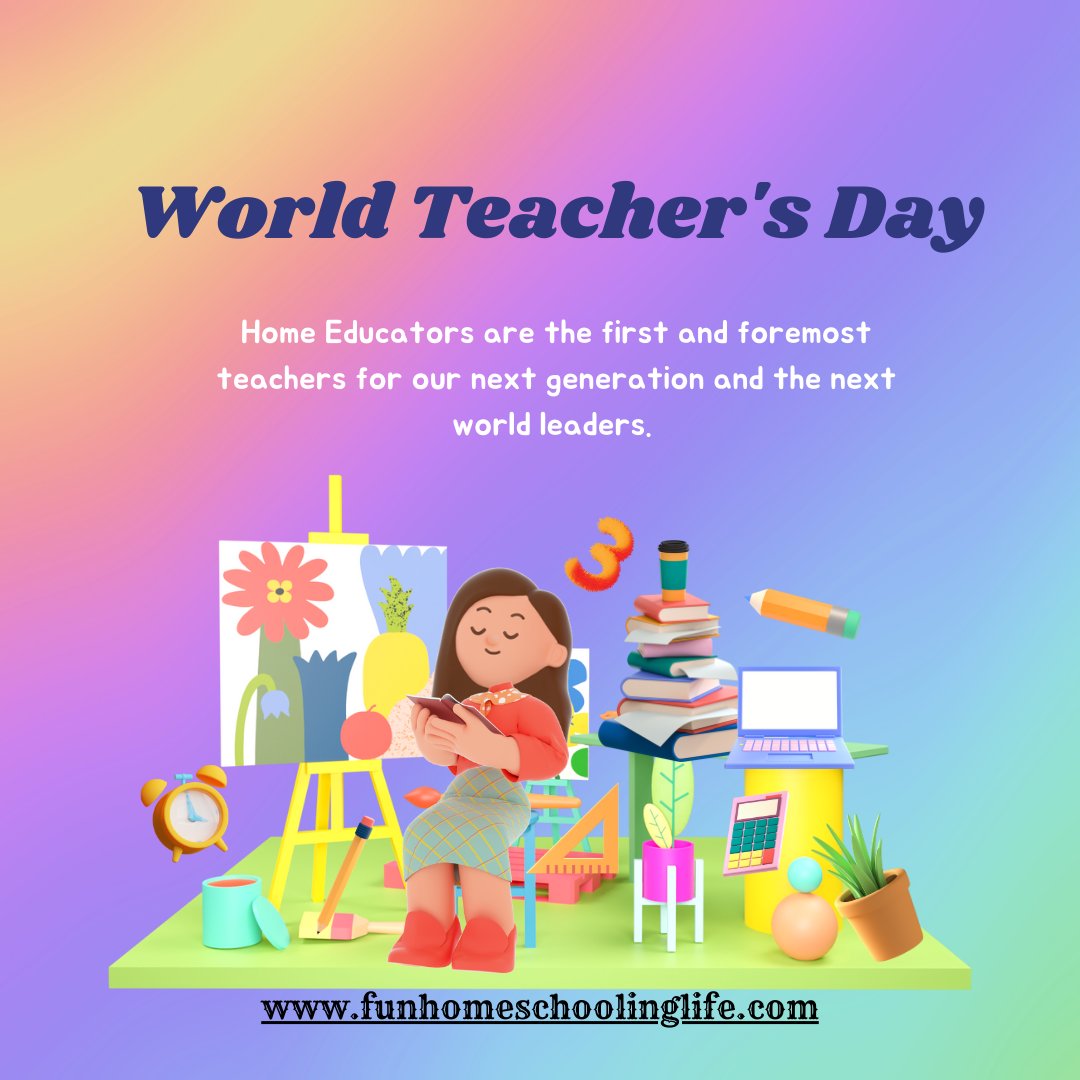 Fun_Homeschool's tweet image. World Teacher's Day is not just for teachers in a brick-and-mortar school- although some may claim it is. Parents are a child's first and foremost best teacher. Today is a day to celebrate you.
How are you celebrating? Leave in comments.
#worldteachersday, #worldteacherday
