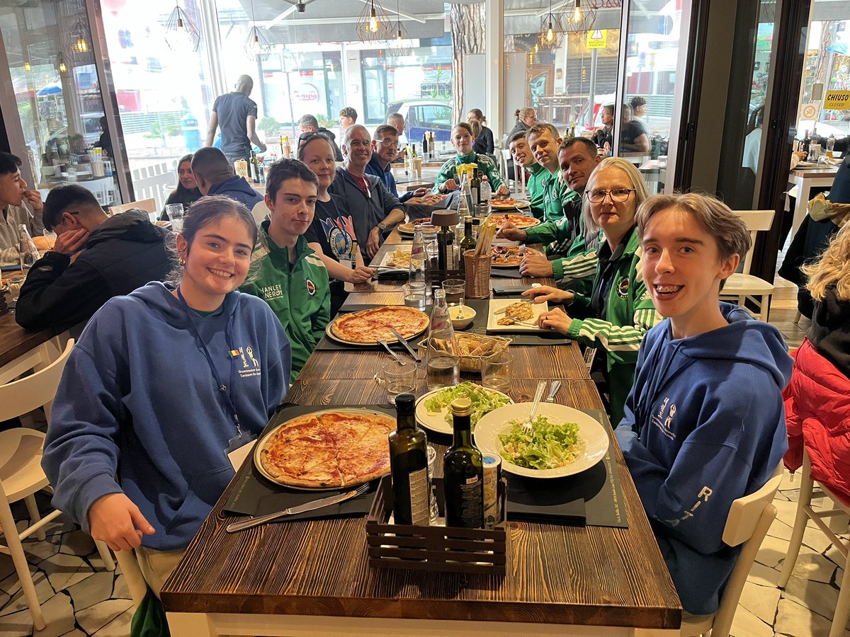 Irish team 🇮🇪 post weigh in pizza 🍕 . A well deserved treat at the ITF Taekwon-Do World Championships in Jesolo, Italy. <a href="/HanleyEnergy/">Hanley Energy</a> <a href="/RITA_1972/">RITA Taekwon-Do</a>
