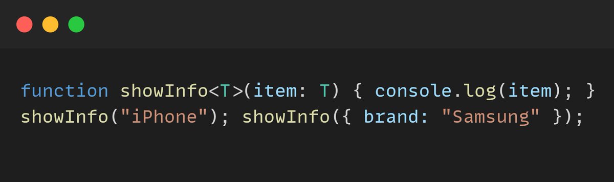 codewithJoshua's tweet image. Quick TypeScript Tip 💡
Typescript generics become 90% easier to understand once you get what “generic” means, it’s just something reusable for any type.
Like saying “phone” instead of “iPhone” or “Samsung.” One word, many models. 📱
Follow for more tips ✅