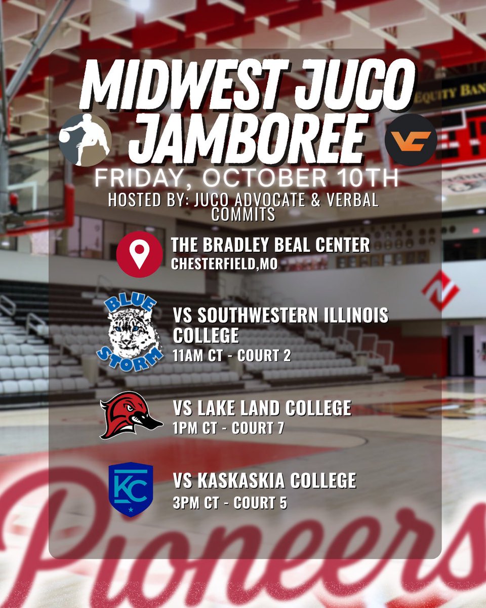 🏀 Pioneer Basketball will be at the Midwest JUCO Jamboree this Friday! @juco_advocate <a href="/verbal_commits/">VC</a> 

Scrimmage schedule ⬇️ 

📍 Bradley Beal Center
🕚 11AM - SWIC - Court 2
🕐 1PM - Lake Land College - Court 7
🕒 3PM - Kaskaskia - Court 5