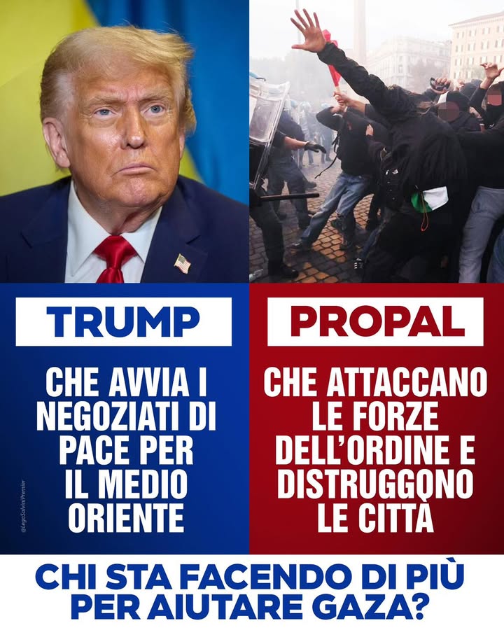 LegaSalvini's tweet photo. C’è chi lavora concretamente per la PACE. E chi, invece, usa Gaza come pretesto per attaccare le Forze dell’Ordine e distruggere le città. https://t.co/nmEqmSi4Ac
