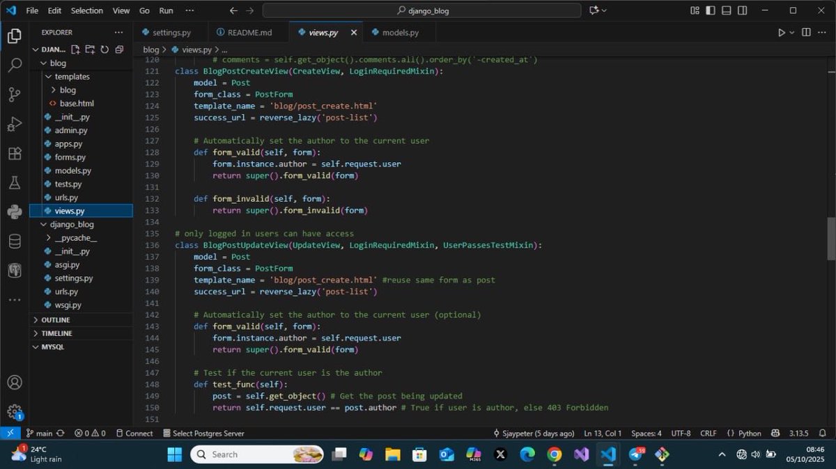 sjaypeter's tweet photo. WEEK 13
I created a fully functional blog app. I set up your project, implemented user authentication, and enabled users to create, update, and delete blog posts. I also added a comment system, giving your my interactivity and a more dynamic user experience.
#100DaysOfCode #ALX https://t.co/tIUySKjdxZ