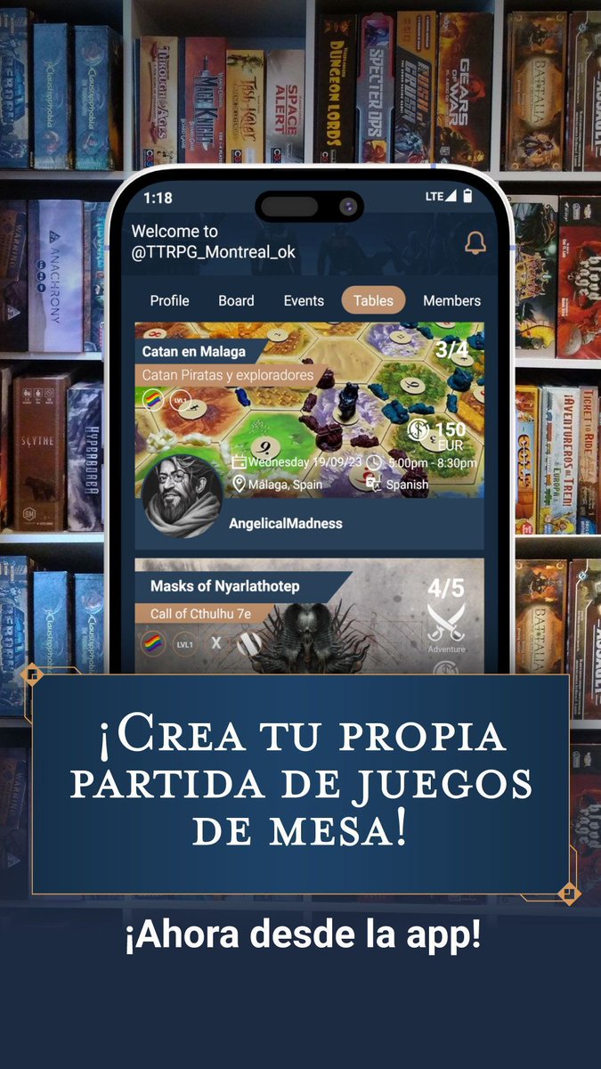 🎲 Ya puedes montar tus propias partidas desde la app.
¿Tienes un Catan sin estrenar o un sistema de rol que nadie conoce? ¡Dale caña!
✨ Crea y comparte.