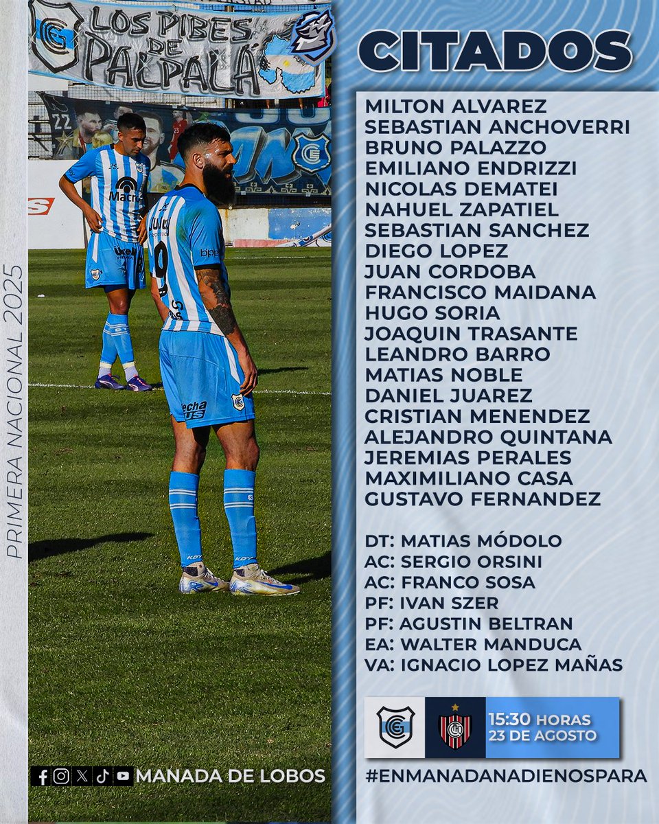 ManadaDeLobos's tweet image. #PrimeraNacional | CONCENTRADOS 

Éstos son los elegidos por Matías Módolo para enfrentar a Chacarita como local. 

Vuelven a la convocatoria Endrizzi y Sánchez. 

#EnManadaNadieNosPara
#VamosLobo