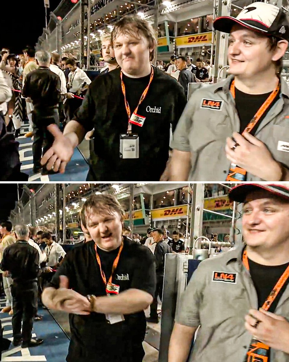 ESPNF1's tweet image. Lewis Capaldi was left hanging at the Singapore GP on the grid walk 🤝❌

"I'll hold that..." 😂