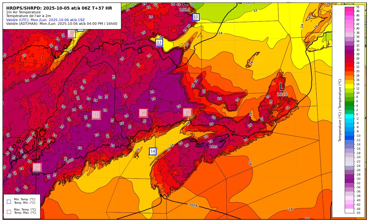 ECCCWeatherNB's tweet image. 🌡️ &quot;Hot&quot; weather forecast for Monday across the Maritimes. Normals for this time of year in central NB are 15/2 C. #NBStorm #PEStorm ow.ly/5bXb50X6KVl