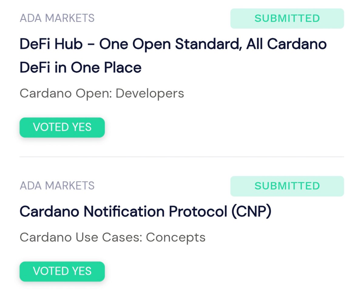 AdaMarkets's tweet image. Catalyst fund 14 voting closes tomorrow so dont forget to get your votes in 🗳 

We have 2 defi related proposals in this round, every vote counts and all support is appreciated 🙏