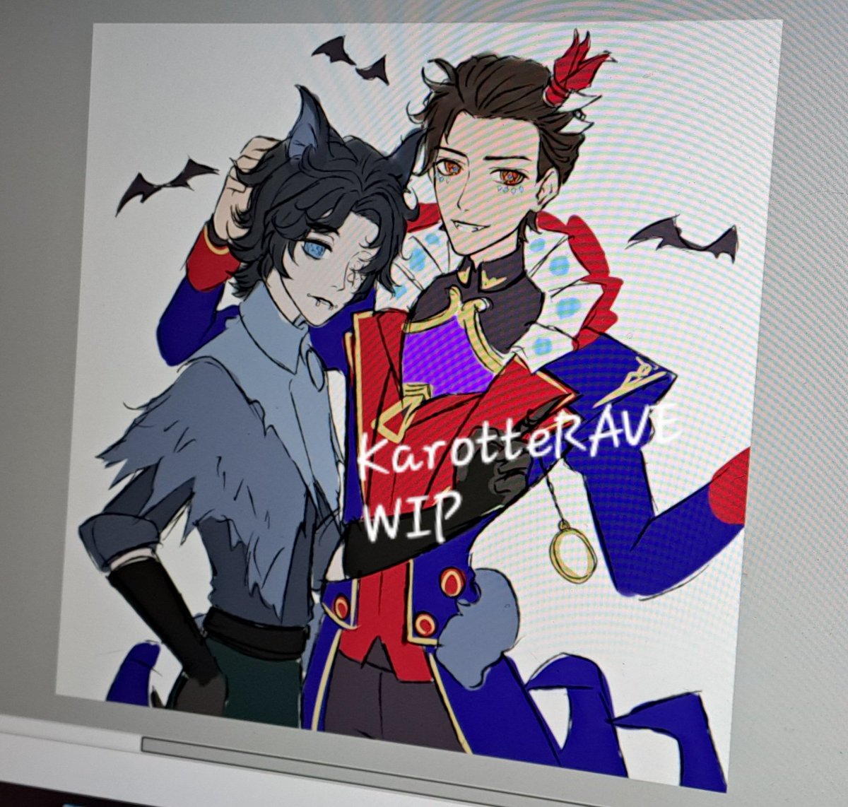 KarotteRAVE's tweet image. 🎲🖋🐈‍⬛️📍|| High Roller x Mattylette WIP
Lessgo Halloween!!! Vampire and his black cat 🥹

Very rough sketch ^&amp;lt;^ Checking the shapes with flat color &amp;gt;8)c 💦
#OrphMatt