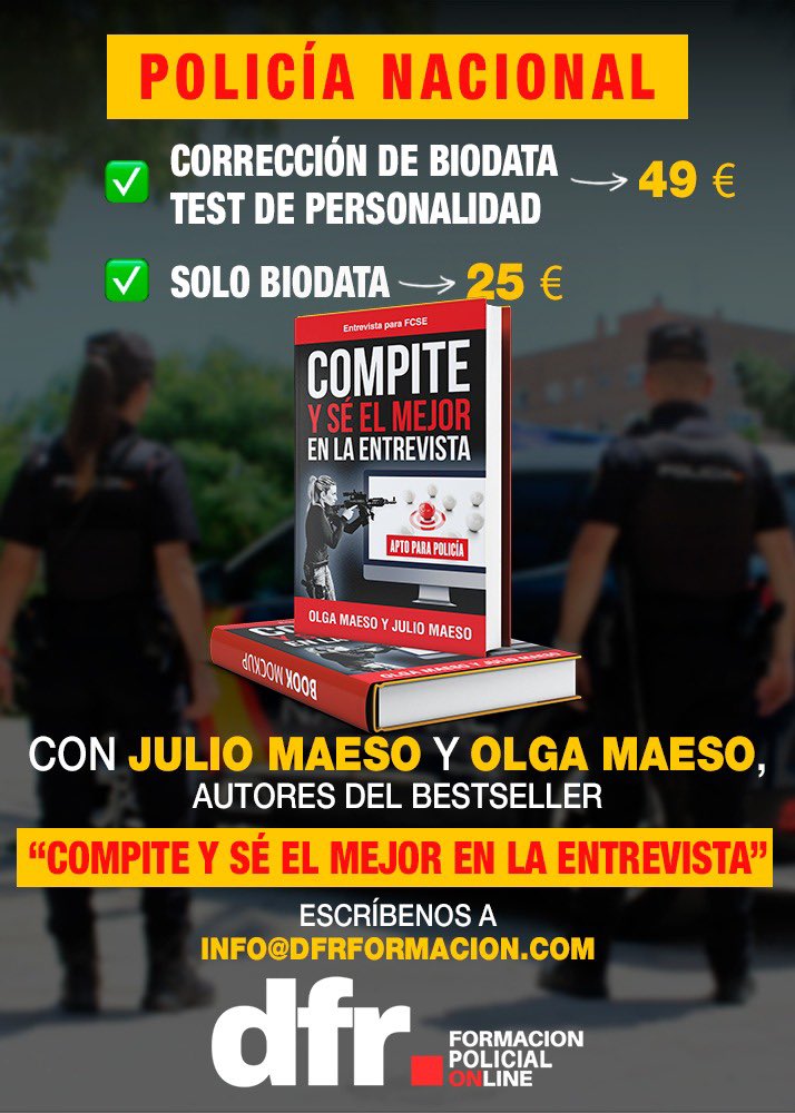 🚨 ¿Te estás preparando para la entrevista de Policía Nacional?
👮‍♂️ Julio, psicólogo ha sido Inspector Jefe, y 
👩‍💼 Olga Maeso, experta en selección de personal, los mejores de España con más de 30 años de experiencia y un 95% de aprobados, corrigen tu biodata y test de