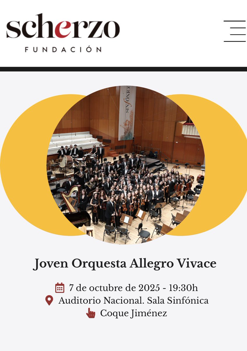 FundScherzo's tweet photo. 🎶 La JOAV inaugura ScherzoEduca con un programa vibrante lleno de energía y grandes clásicos ✨

📅 7 de octubre 2025 | 19:30 h
📍 Sala Sinfónica – Auditorio Nacional
🎤 Dirige Coque Jiménez

🎵 Verdi, Chaikovski, Khachaturian y más.
🎟️: https://t.co/jtB0U75oNt https://t.co/hWEI2dAloZ