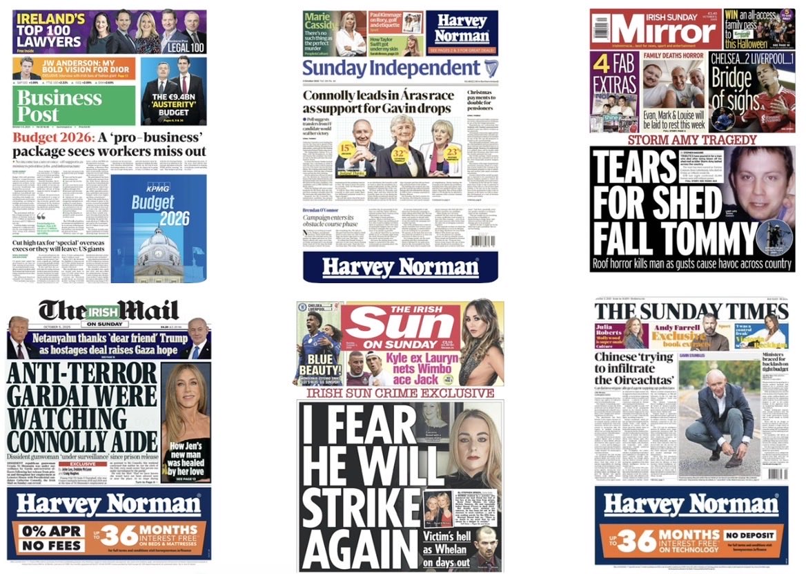 dsmooney's tweet image. Irish Sunday newspaper #frontpages - October 5th [Updated] 
derekmooney.ie/2025/10/04/iri…