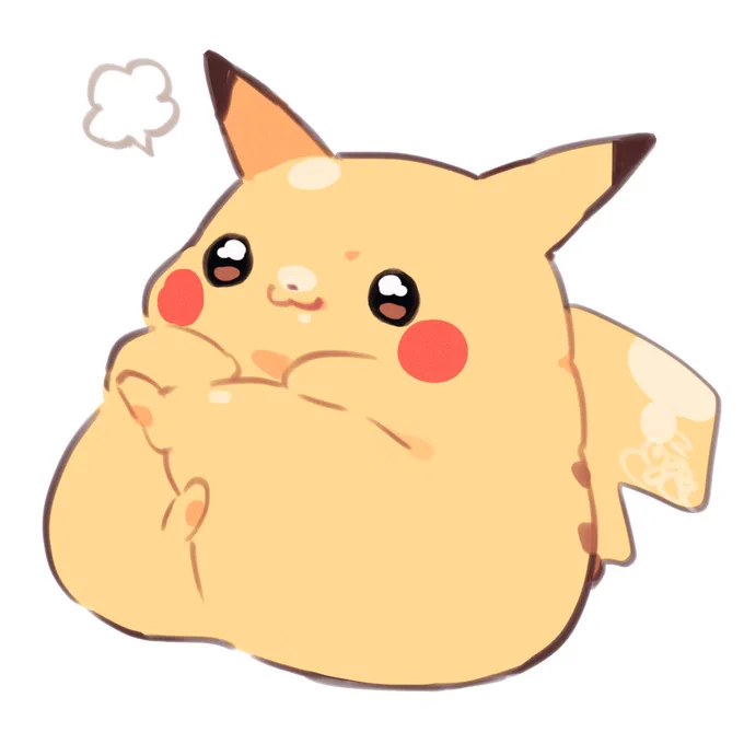 ピカチュウは満足そうに 腕と足を組んで座りました