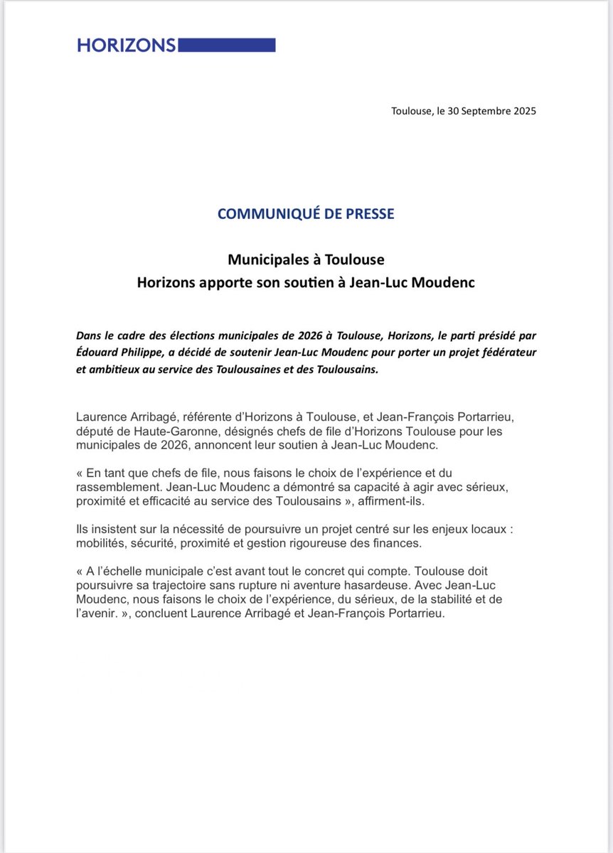 📣Élections municipales 2026 :
Horizons Toulouse apporte son soutien à la liste menée par <a href="/jlmoudenc/">Jean-Luc Moudenc</a>, pour un projet ambitieux au service des Toulousaines et des Toulousains !
