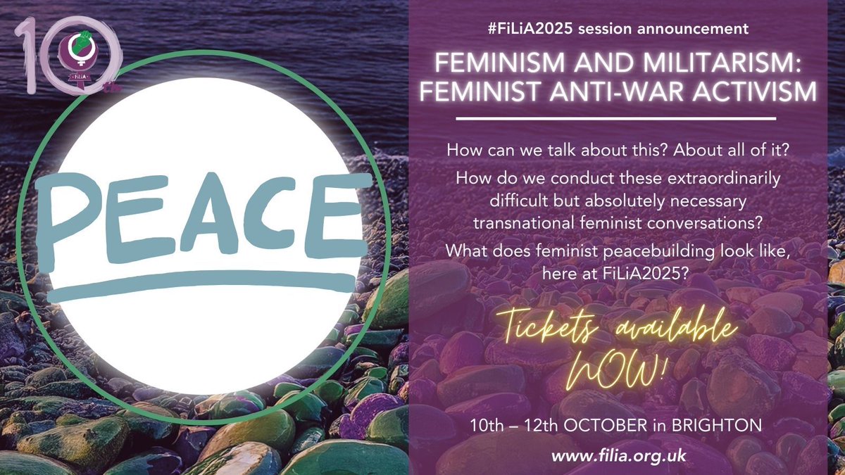 FiLiA_charity's tweet image. 💥 #FiLiA2025 session news 💥

•FEMINISM AND MILITARISM: FEMINIST ANTI-WAR ACTIVISM•

What does feminist peacebuilding look like, here at #FiLiA2025?

🎟️ filia.org.uk/tickets

#Peace #AntiWar #Feminist #Sisterhood
