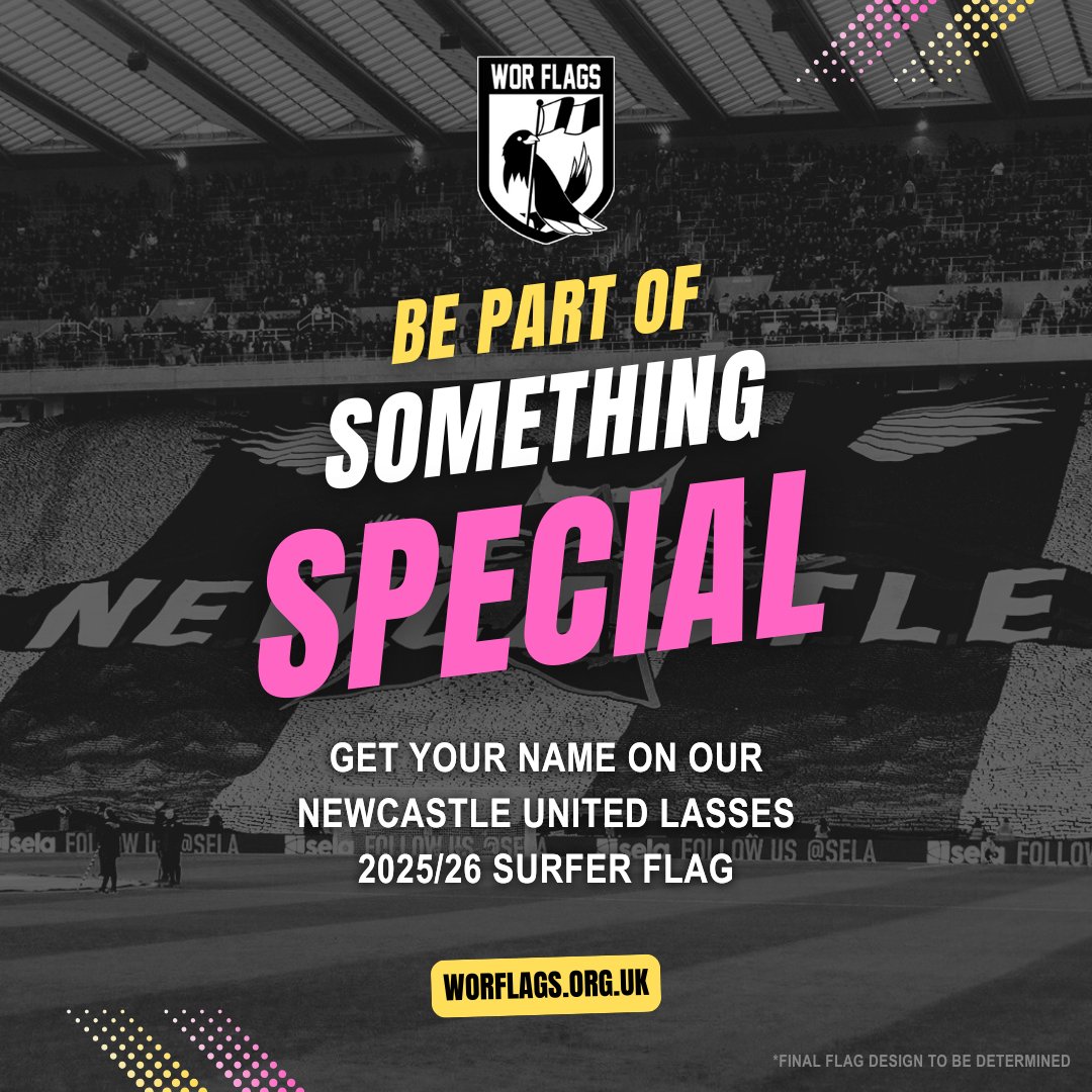 worflags's tweet photo. Be part of something special! 🌟 Get your name on our Newcastle United Lasses 2025/26 surfer flag. Visit our website to donate 🔗 https://t.co/NCQtGILRoZ https://t.co/pdy2lm5n3f