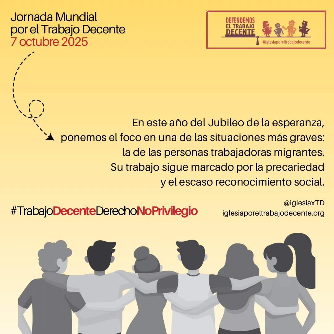En este Jubileo de la esperanza @iglesiaxTD pone el foco en una de las situaciones más graves: el trabajo de las personas trabajadoras migrantes sigue marcado por la precariedad y el escaso reconocimiento social.
#TrabajoDecenteDerechoNoPrivilegio
#YoMePringoporelTrabajoDecente