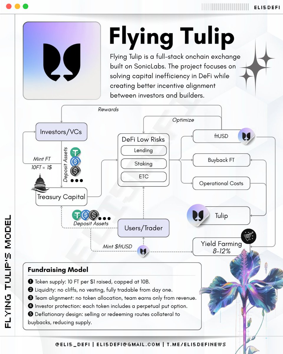 投資家保護と利回りフローを示すFlying Tulipモデル図