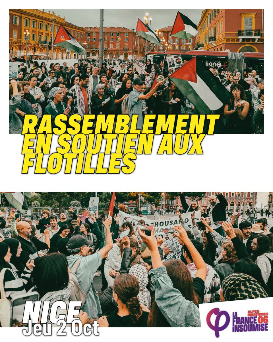 LFI_06's tweet photo. ✊🇵🇸 Retour sur les rassemblements à #Nice06 en soutien aux flottilles de la #globalsumudflotilla de cette semaine. 

#globalsumud #lfi06 #falestine https://t.co/Wq7EvPpYDp