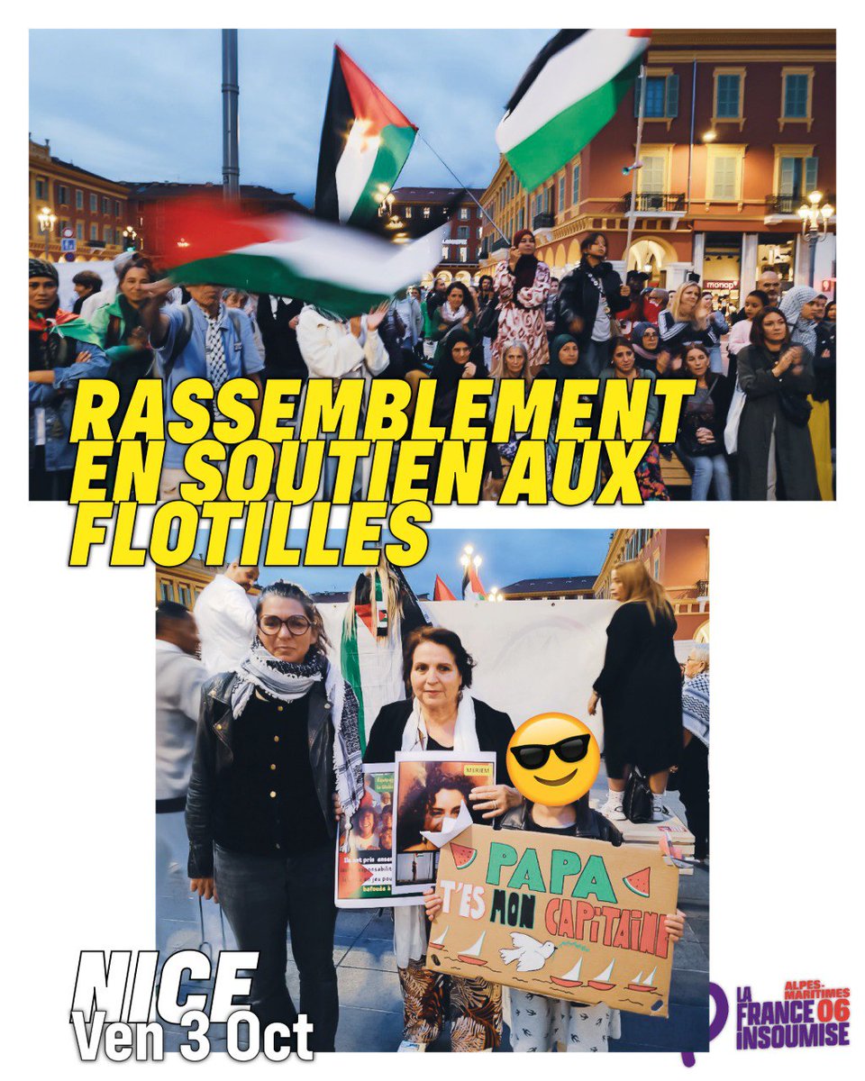 LFI_06's tweet photo. ✊🇵🇸 Retour sur les rassemblements à #Nice06 en soutien aux flottilles de la #globalsumudflotilla de cette semaine. 

#globalsumud #lfi06 #falestine https://t.co/Wq7EvPpYDp